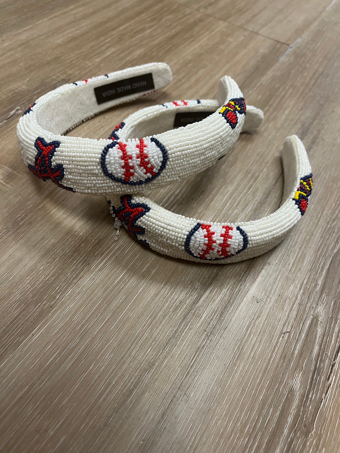 Braves Tomahawk Beaded White Headband