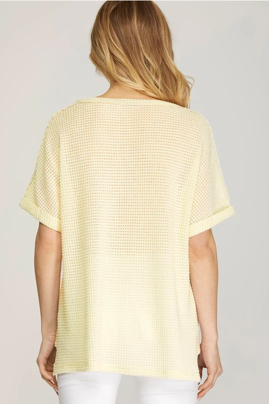 SHORT SLEEVE THERMAL OVERSIZE V NECK TOP-CREAM
