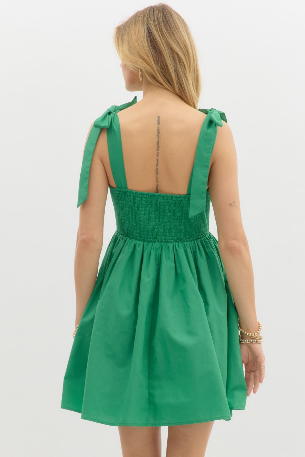 Pleated Mini Dress With White Detail - Kelly Green