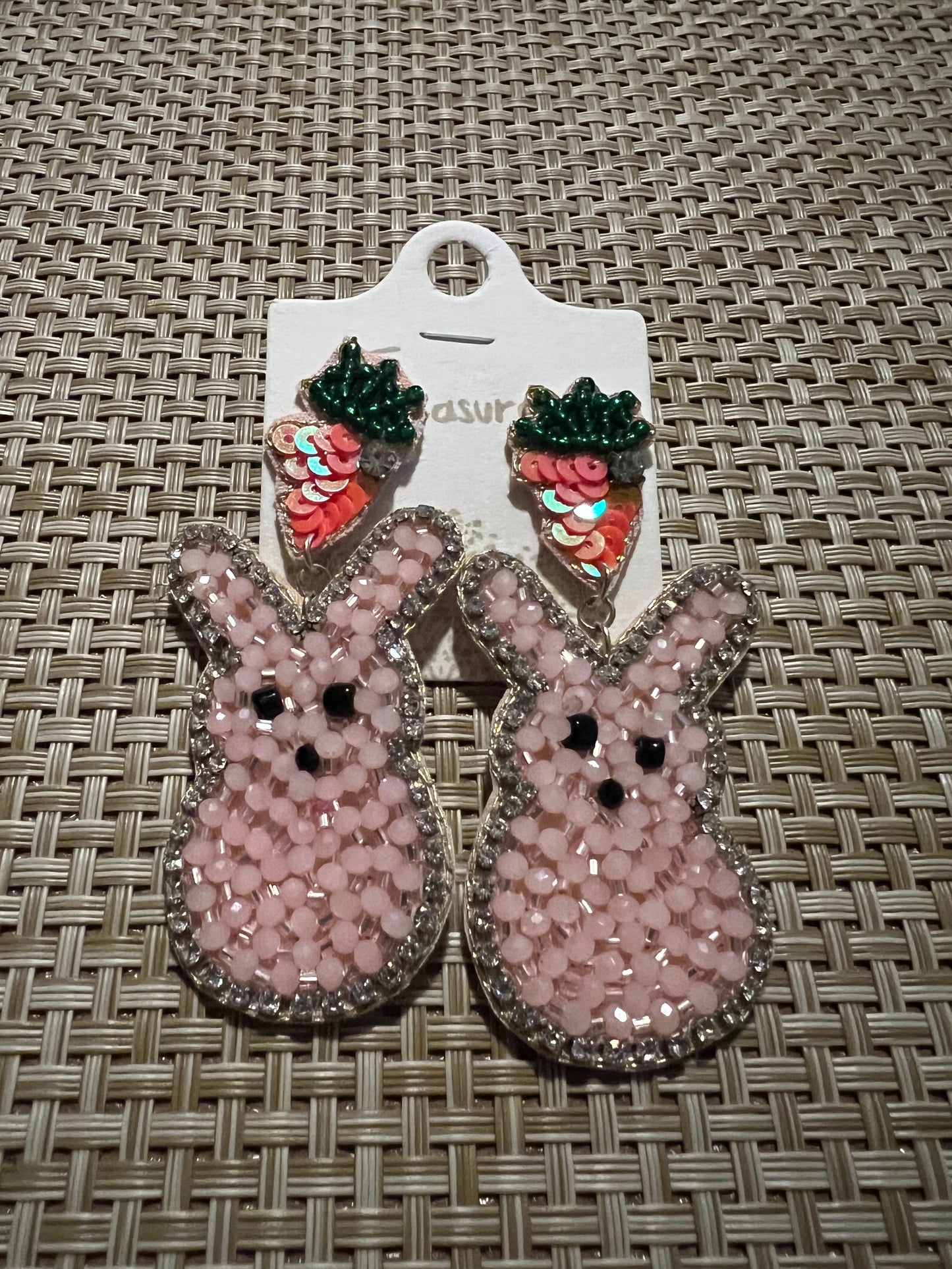 Pink Studded Bunny & Carrot Earrings