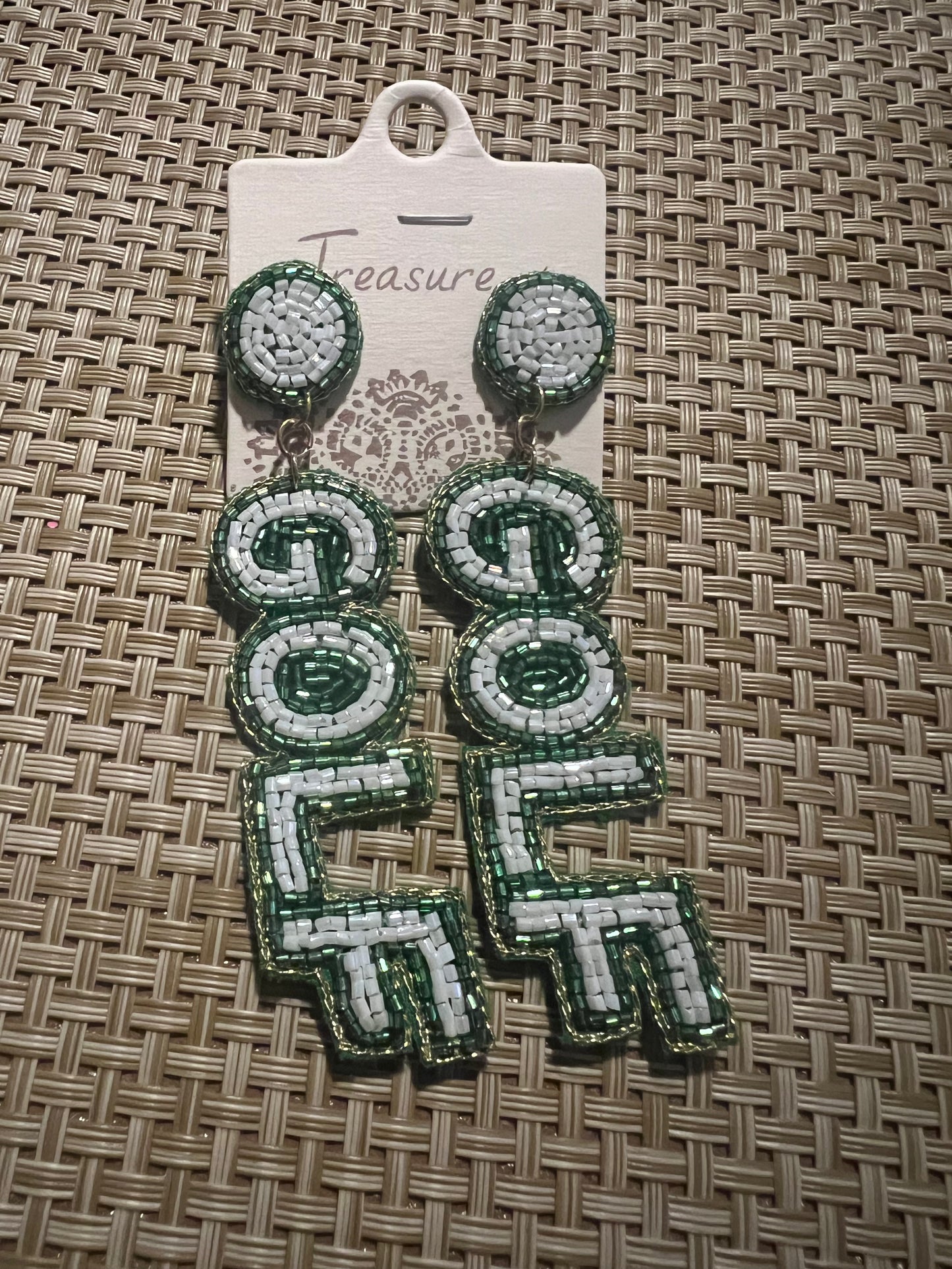 Green & White Beaded Golf Earrings