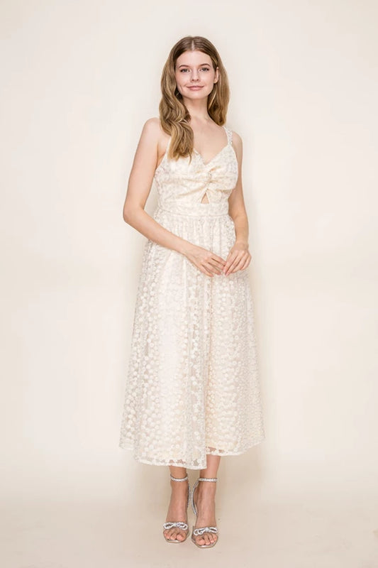 Romantic Baby’s Breath Long Dress with Twisted Bust Detail Cream