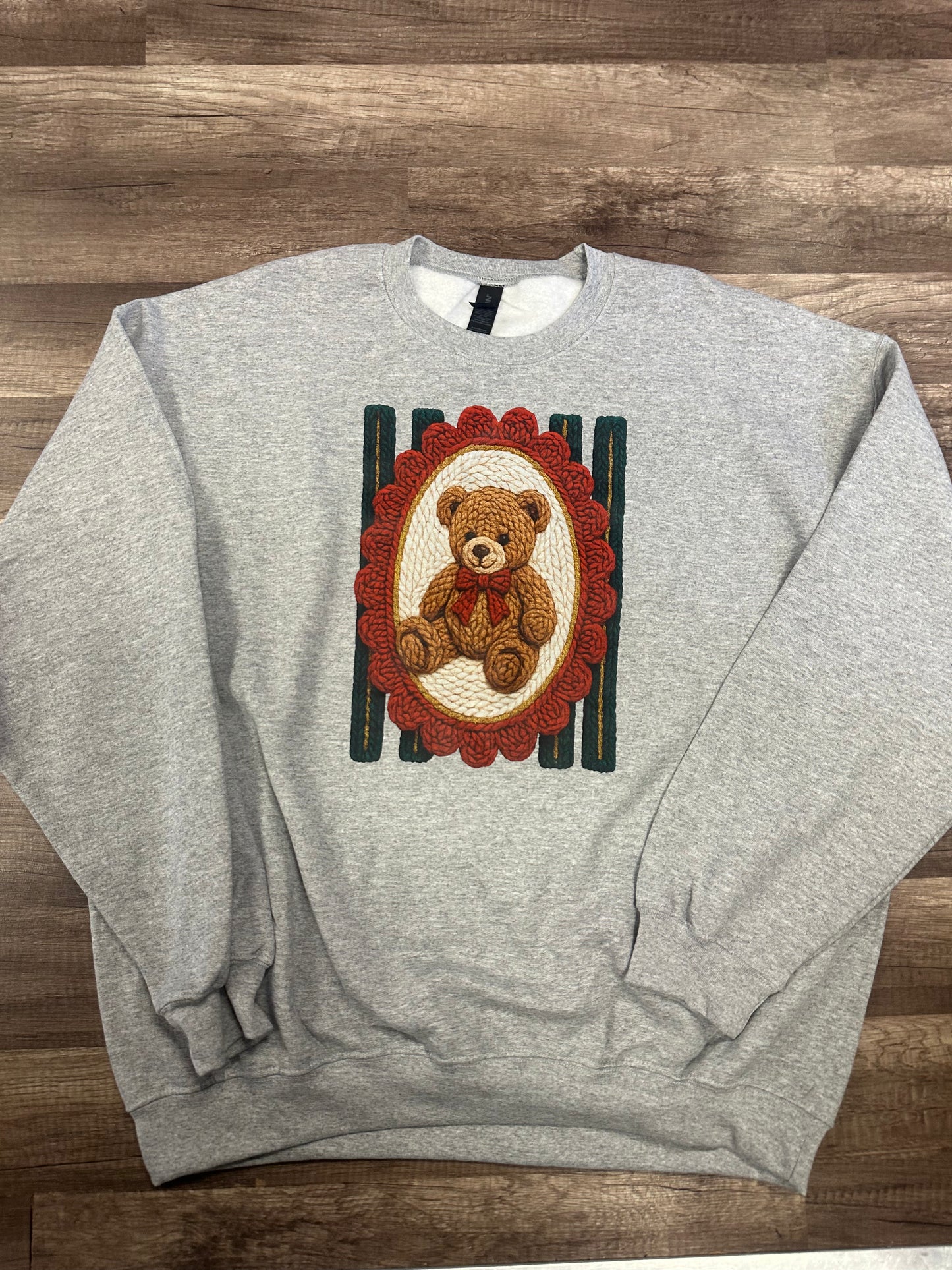 Faux Yarn Teddy Bear Stripped Portrait Short Sleeve/ Long Sleeve/ Sweatshirt