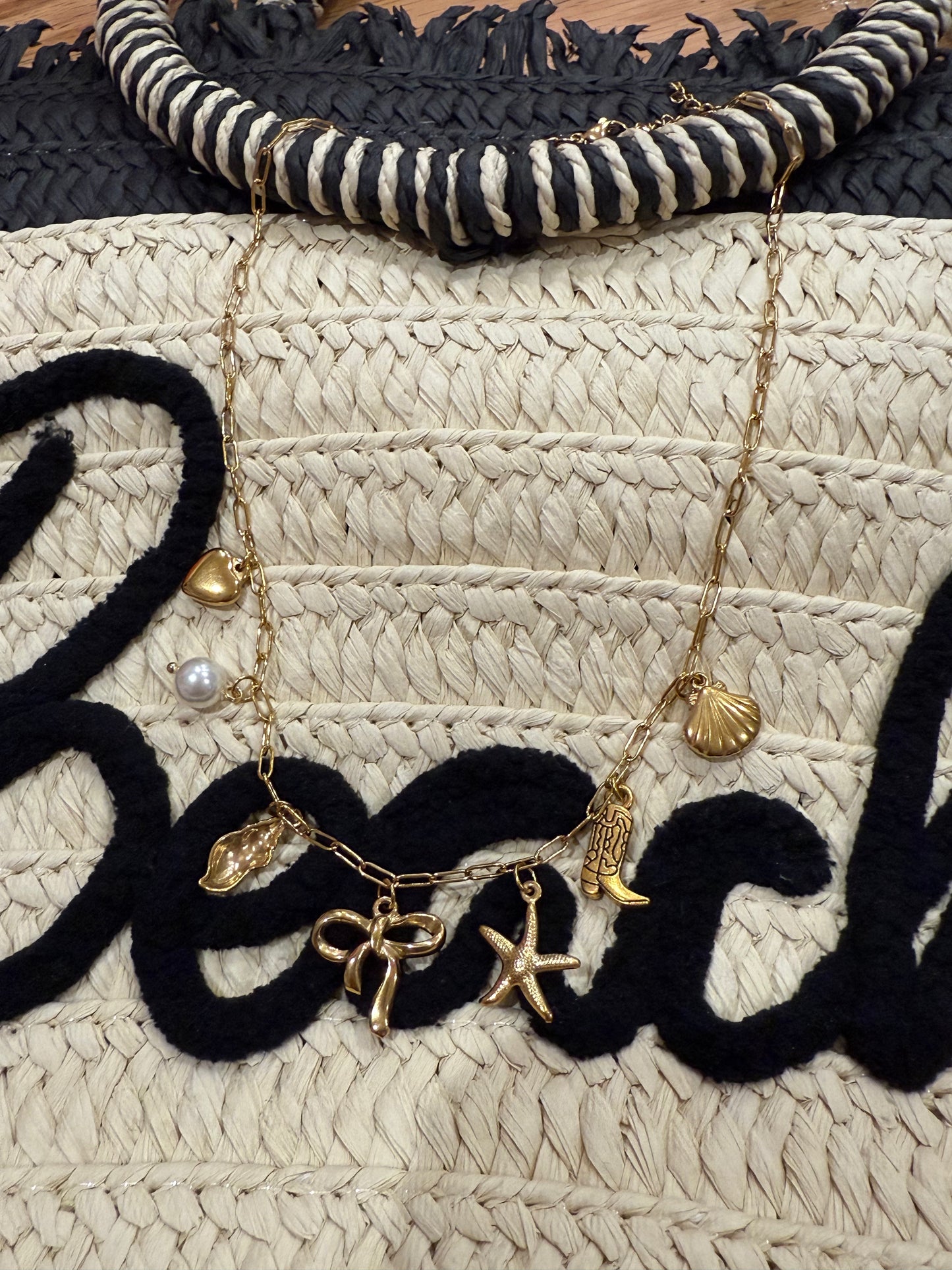 Waterproof Non Tarnish Gold Western/Beachy Charm Necklace