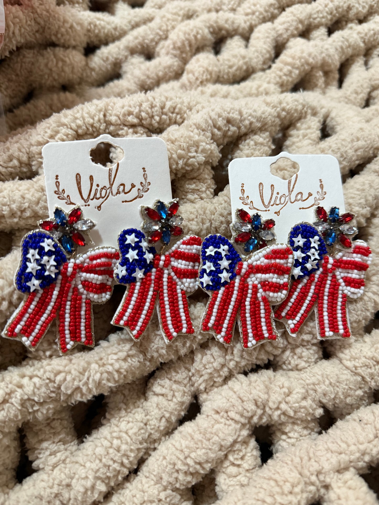 Patriotic Bows With Beaded Detail Earrings