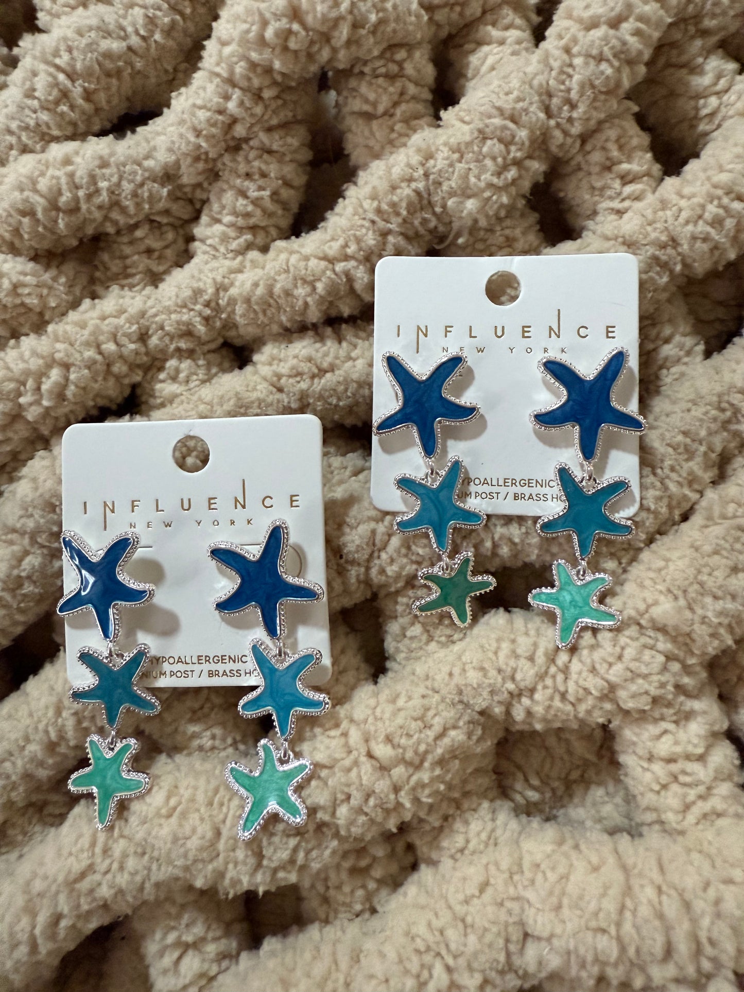 Blue Starfish Dangle Earrings