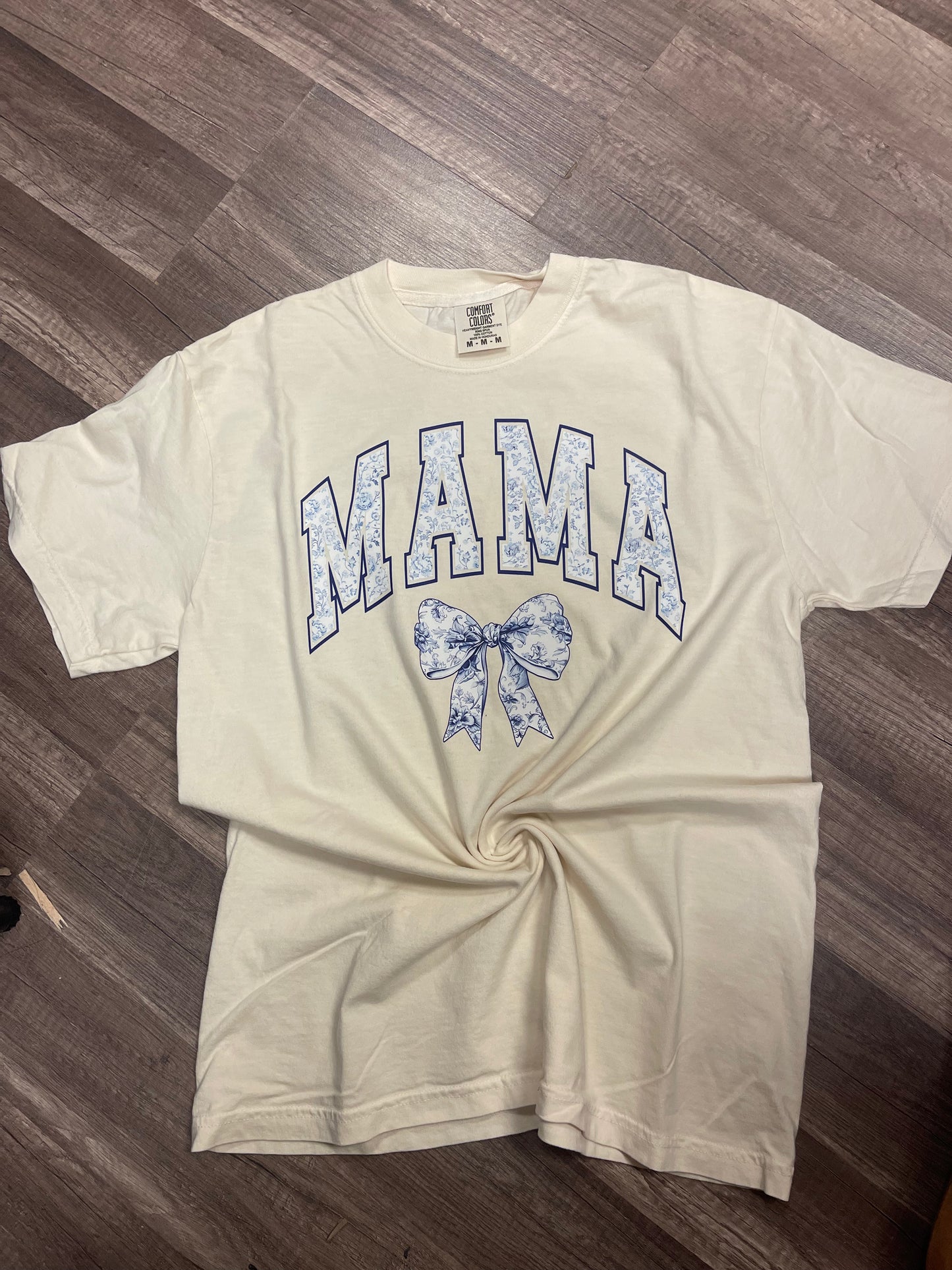 Mama Varsity Blue Floral Tee