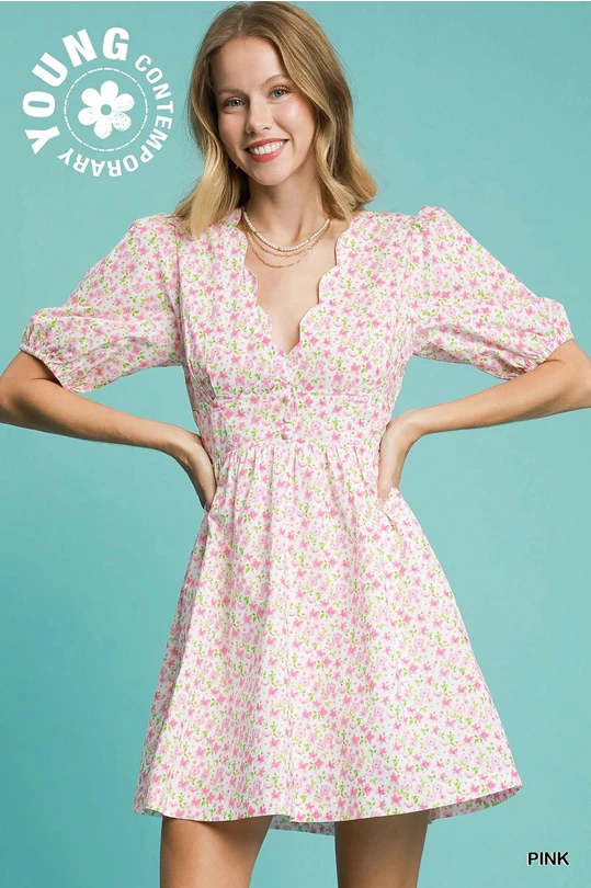 Pink Floral Print Mini Dress