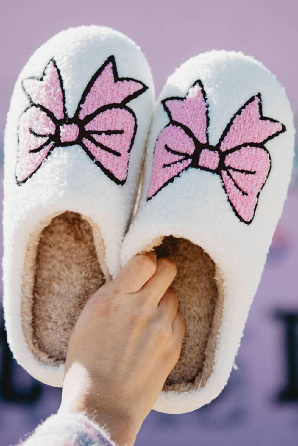 Bowknot Pattern Fuzzy Warm Slippers