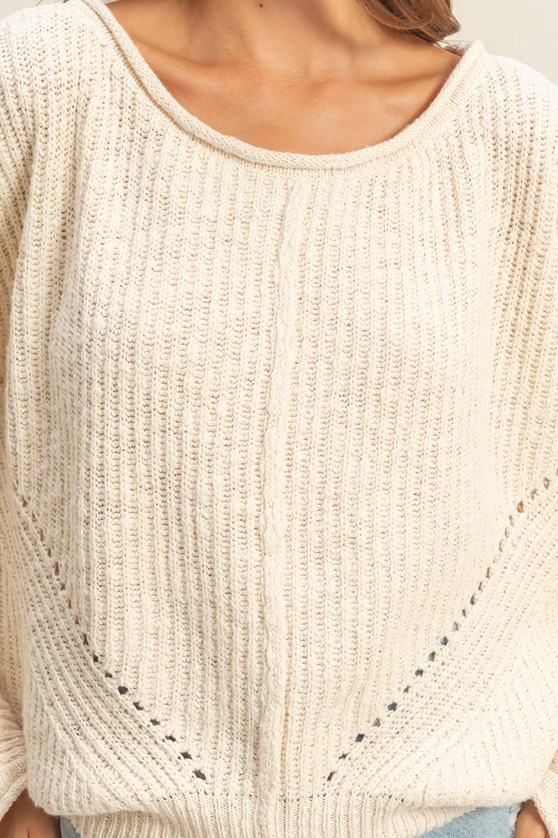 Ribbed Drop Sleeve Sweater: CREAM