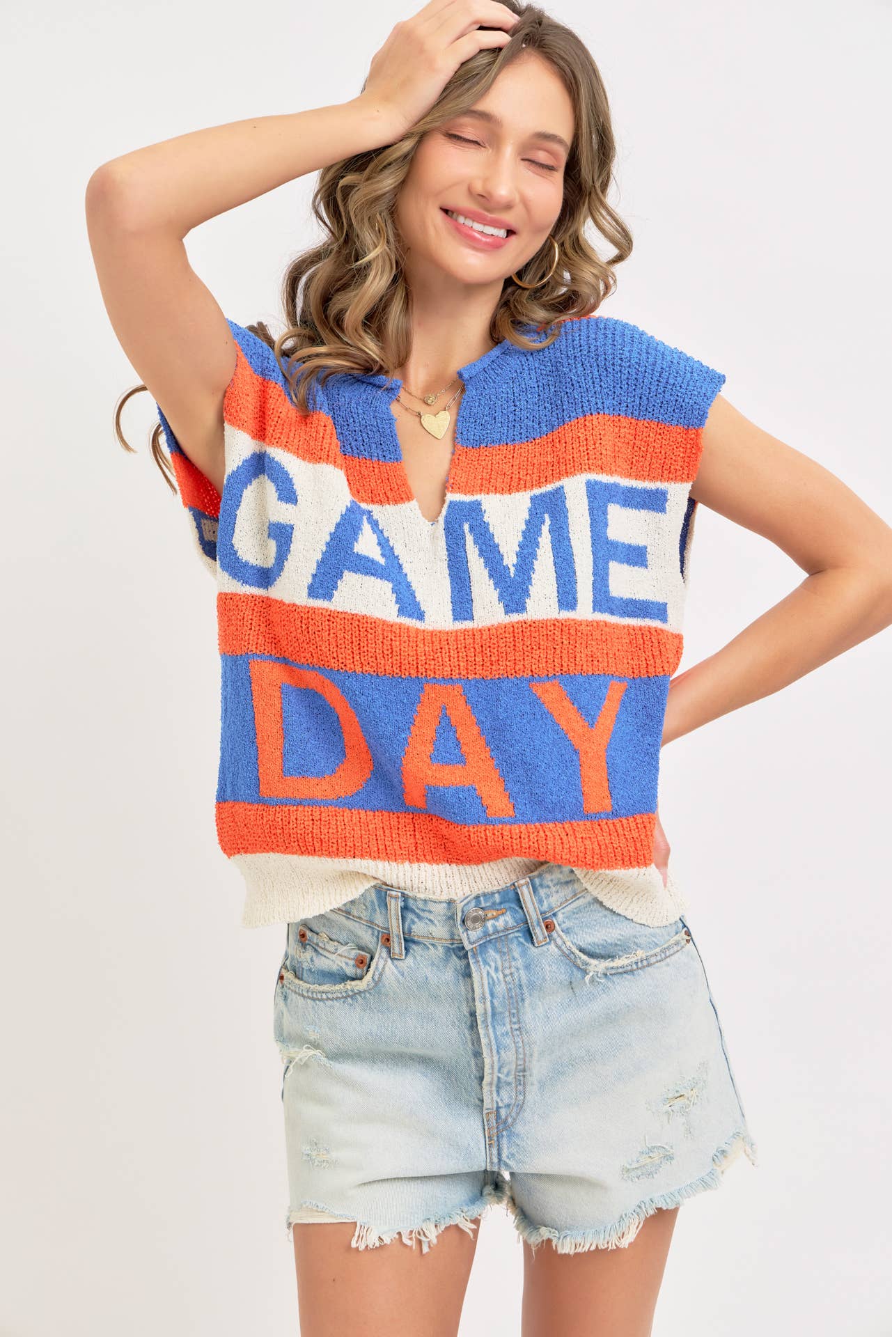 GAME DAY RED & BLACK SWEATER KNIT TOP