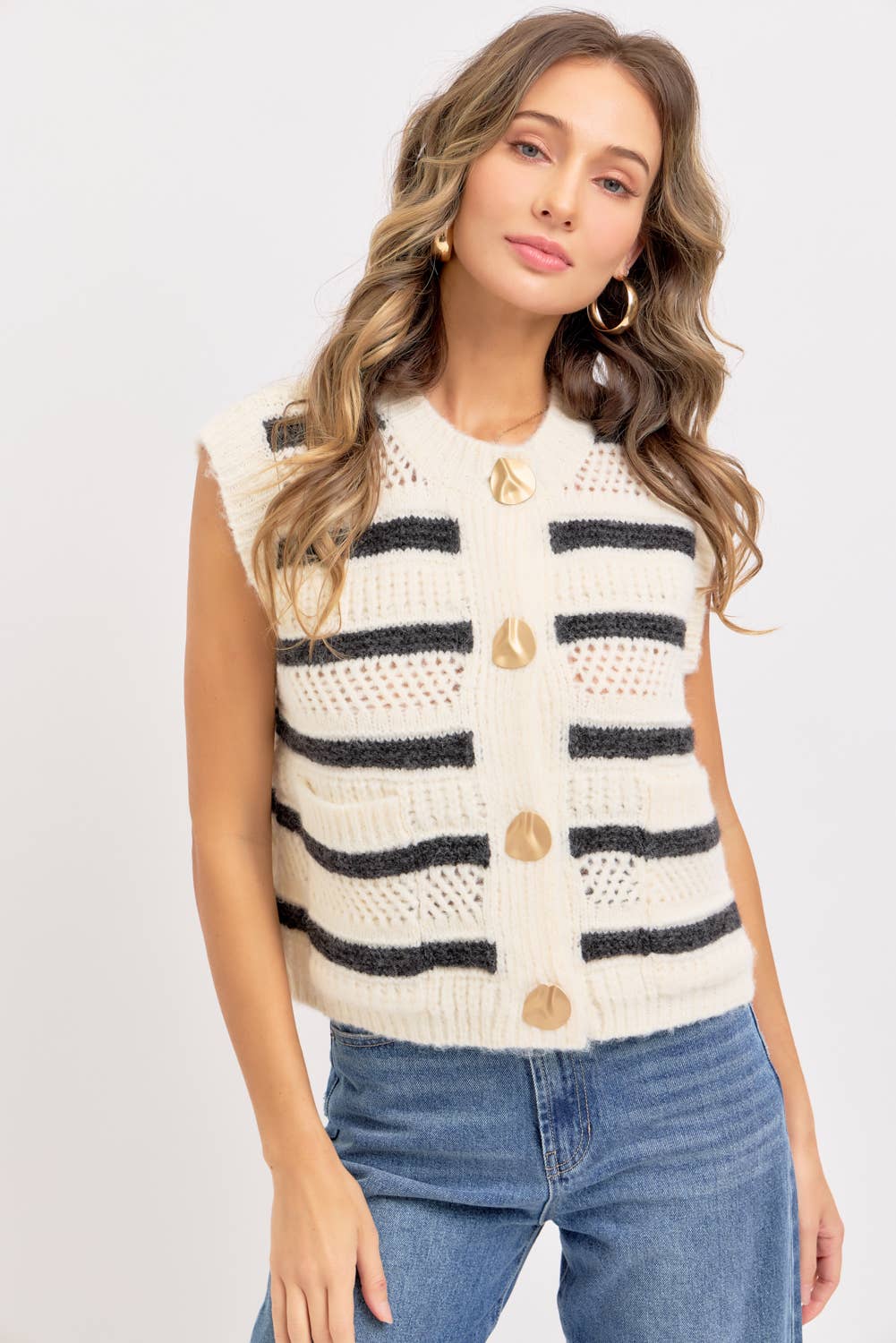 STRIPE SWEATER KNIT SLEEVELESS TOP