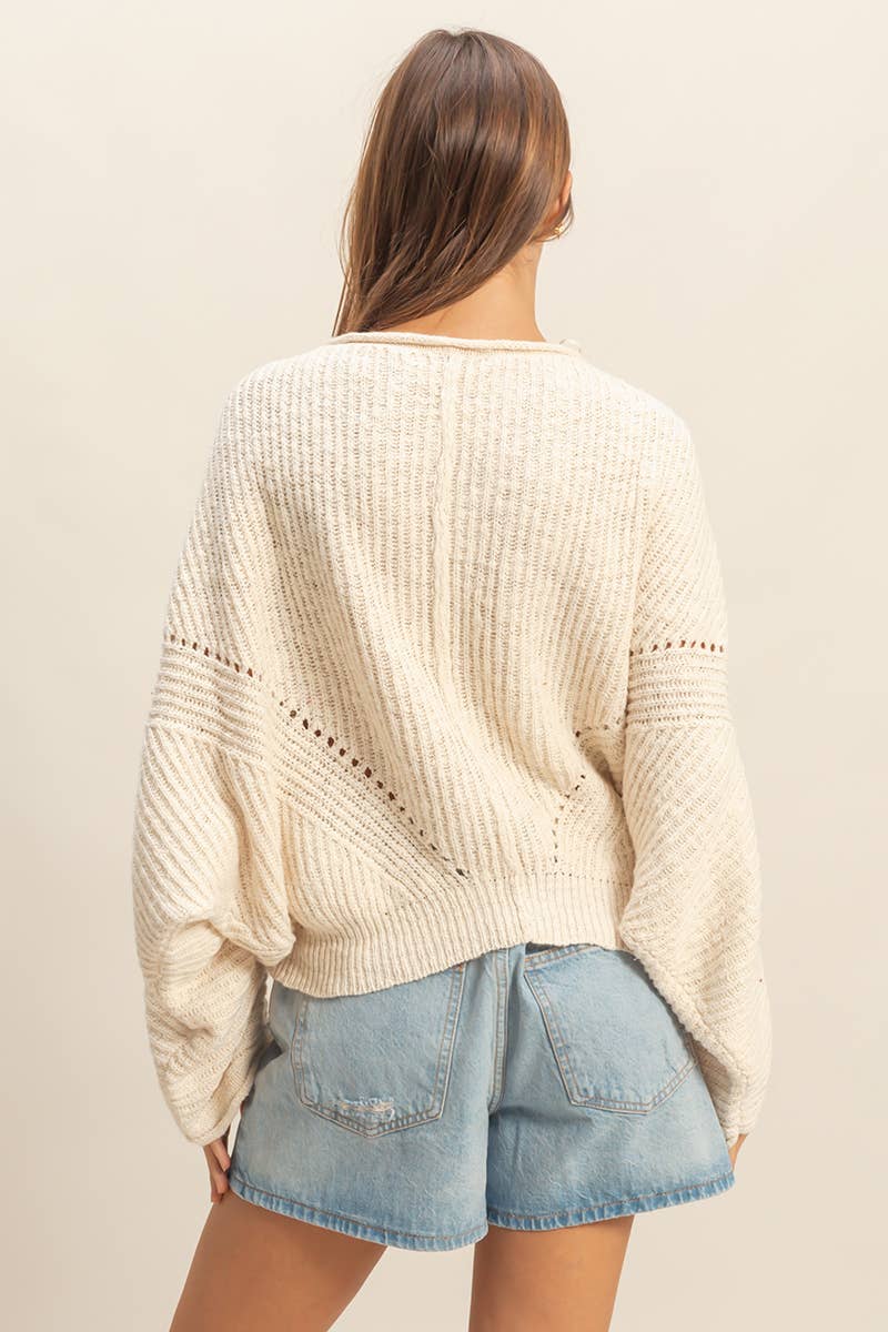 Ribbed Drop Sleeve Sweater: CREAM