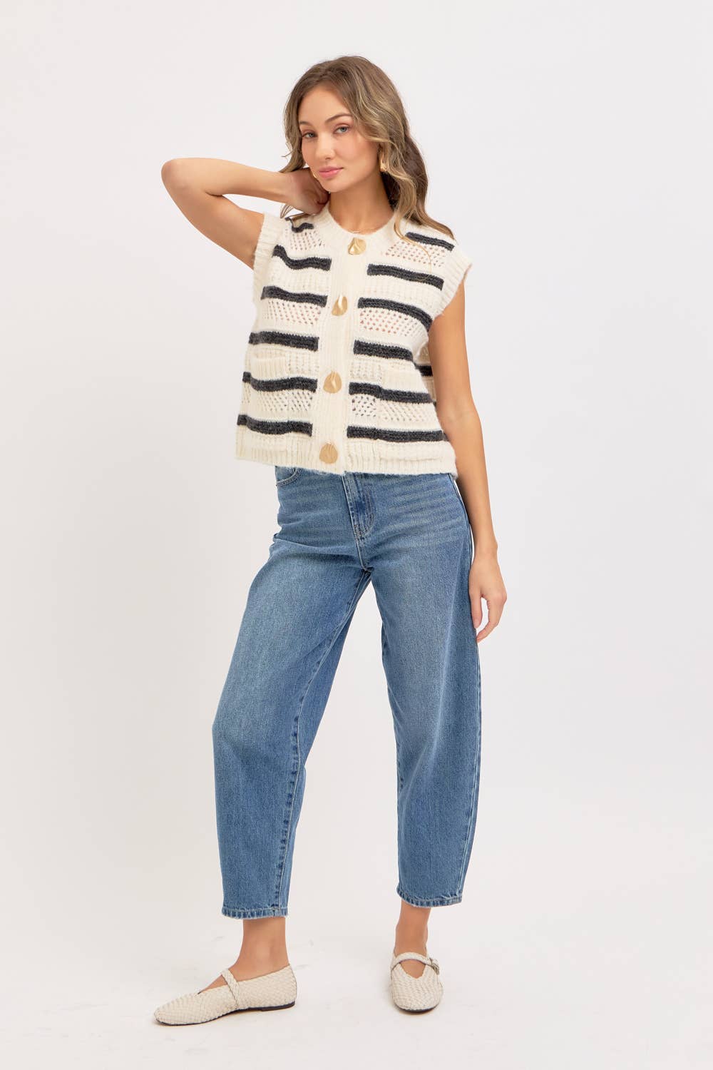 STRIPE SWEATER KNIT SLEEVELESS TOP