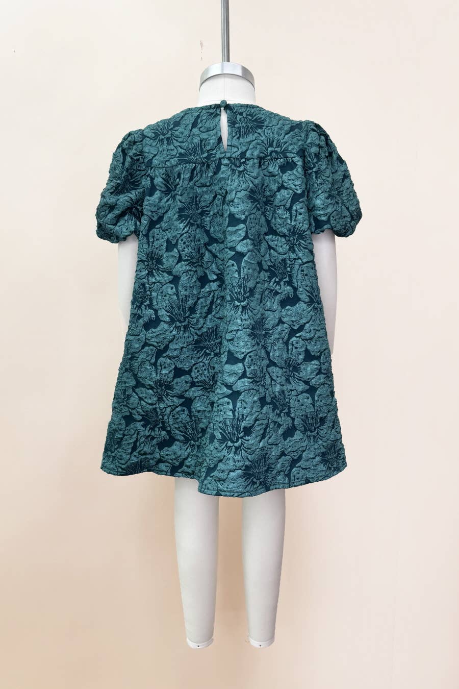 Kids Floral Jacquard Balloon Sleeve Dress: Hunter Green