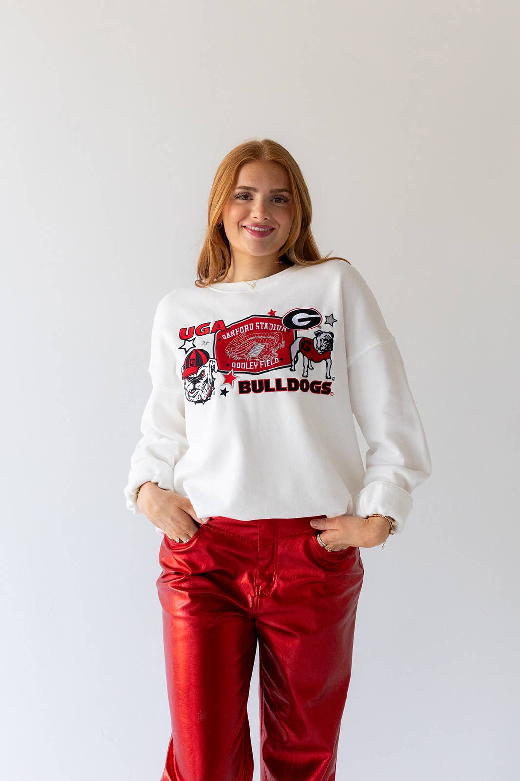 Georgia Layer Patch Lantern Sleeve Crew: WHITE