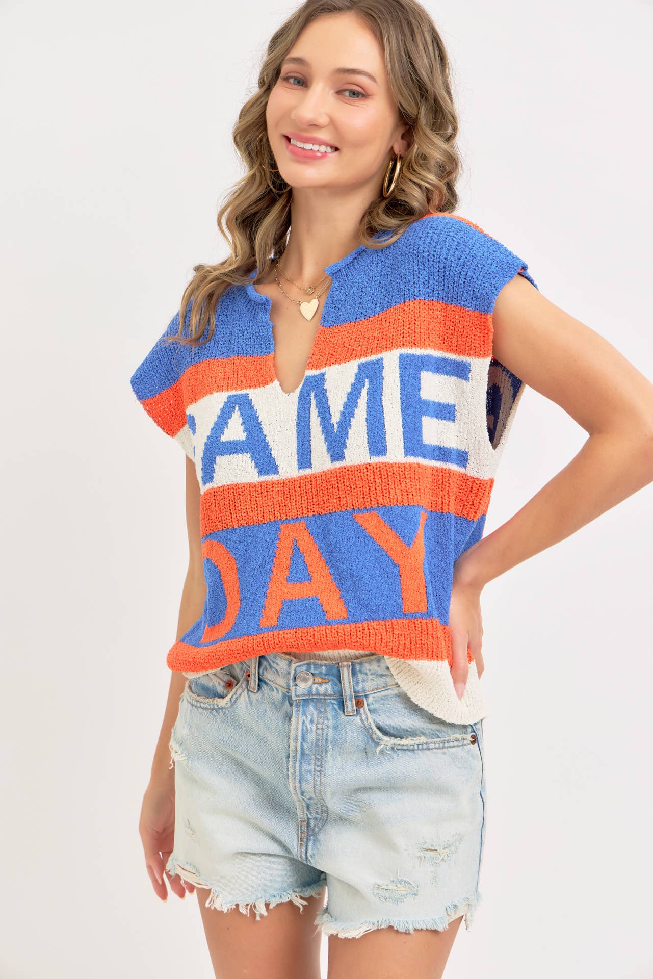 GAME DAY RED & BLACK SWEATER KNIT TOP