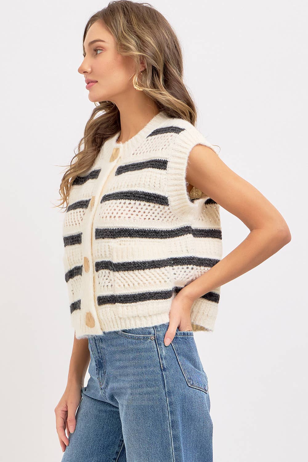 STRIPE SWEATER KNIT SLEEVELESS TOP