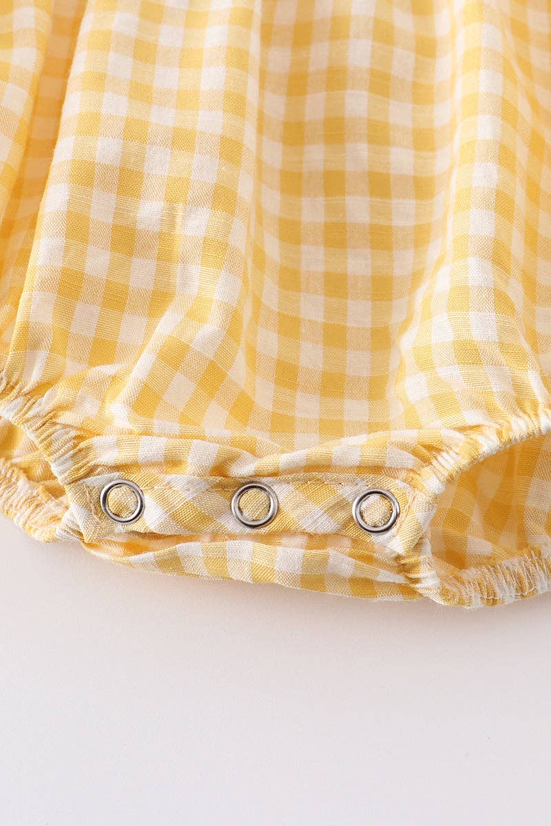 Yellow Plaid Chicken Applique Boy Romper
