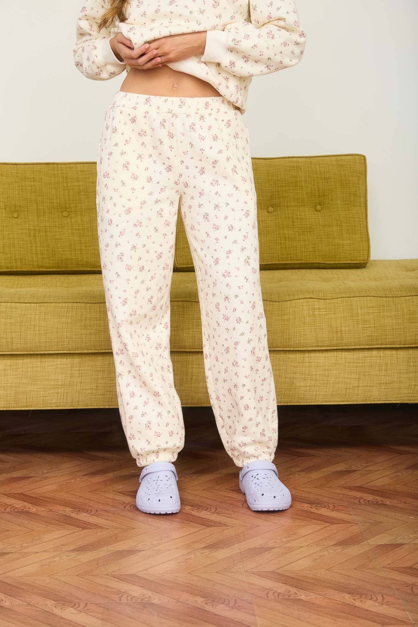 FLORAL PRINT ELASTIC WAIST AND CUFF JOGGERS