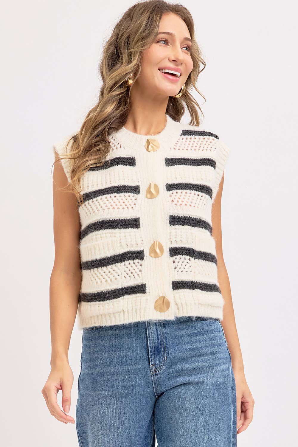 STRIPE SWEATER KNIT SLEEVELESS TOP