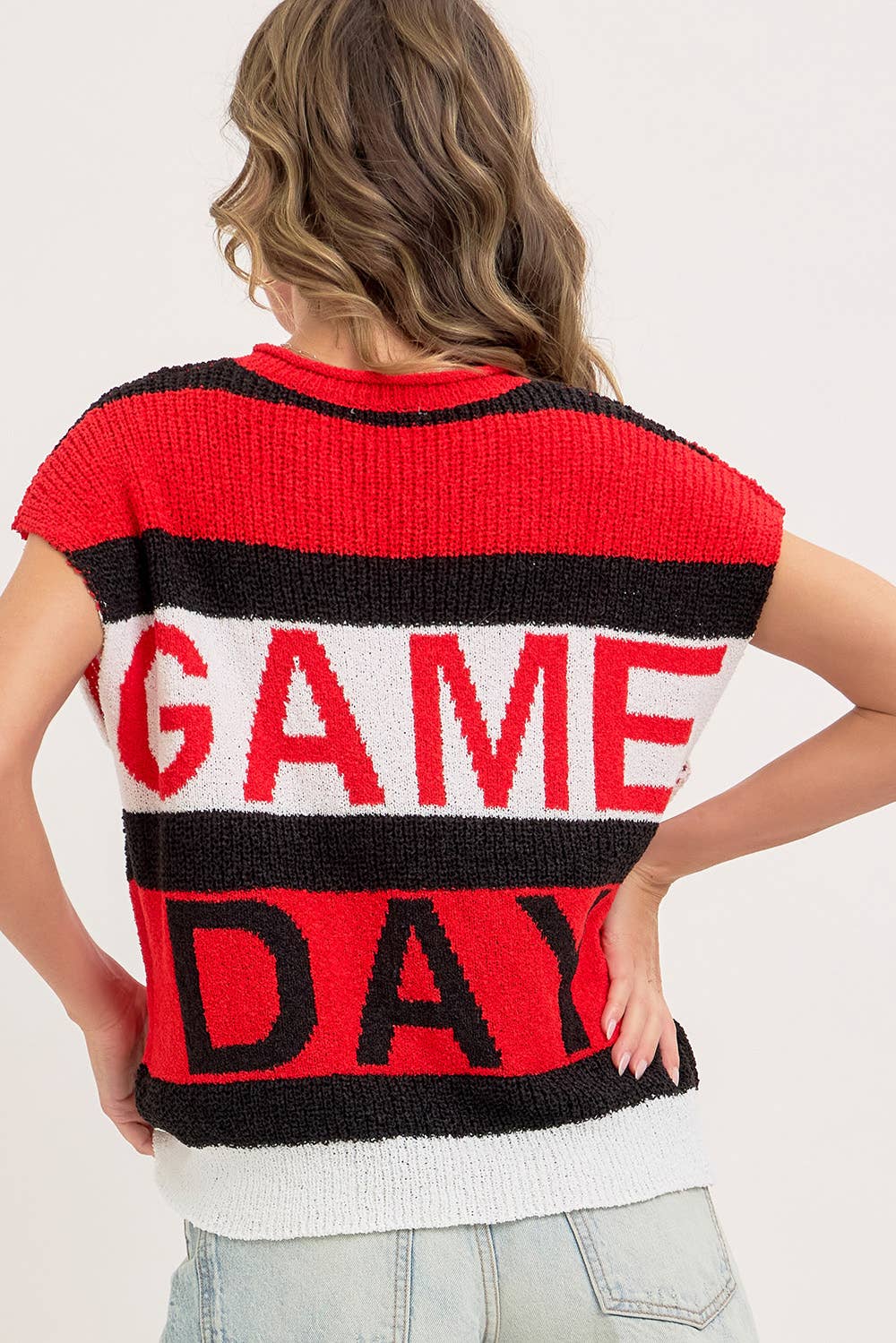 GAME DAY RED & BLACK SWEATER KNIT TOP