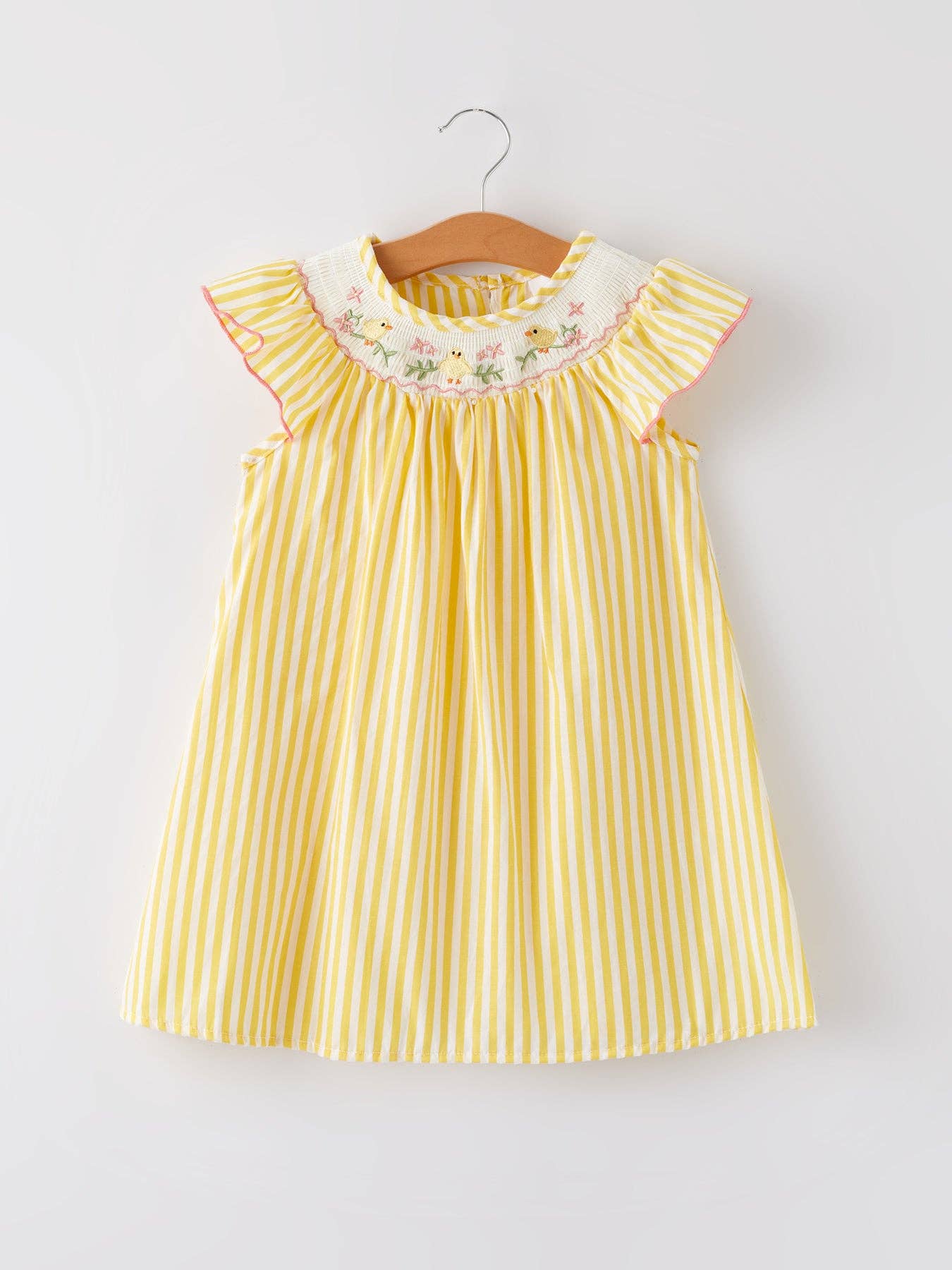 Easter Chick Florals Embroidery Girls Yellow Dress 5 Easter Chick Florals Embroidery Girls Yellow Dress 5