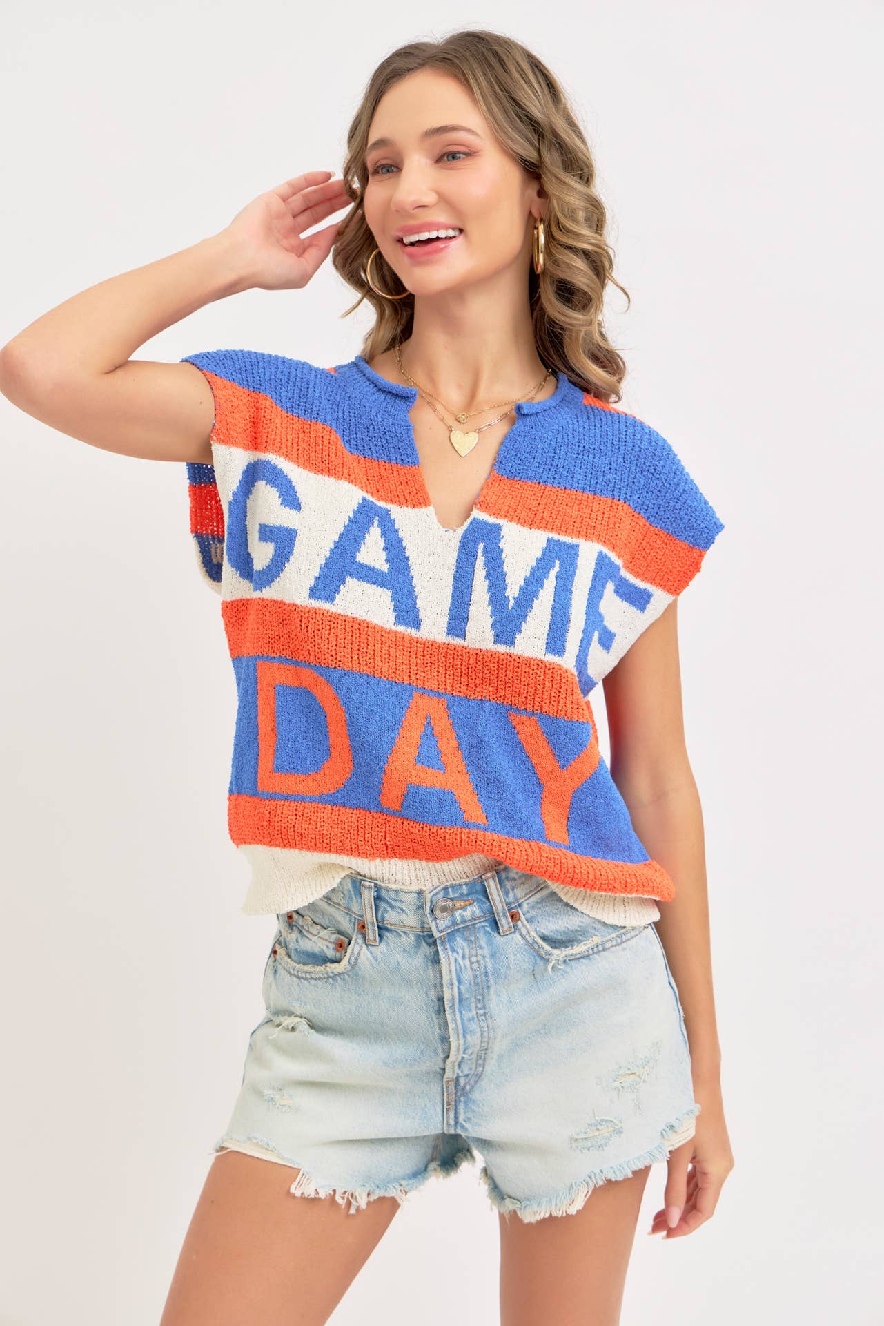 GAME DAY RED & BLACK SWEATER KNIT TOP