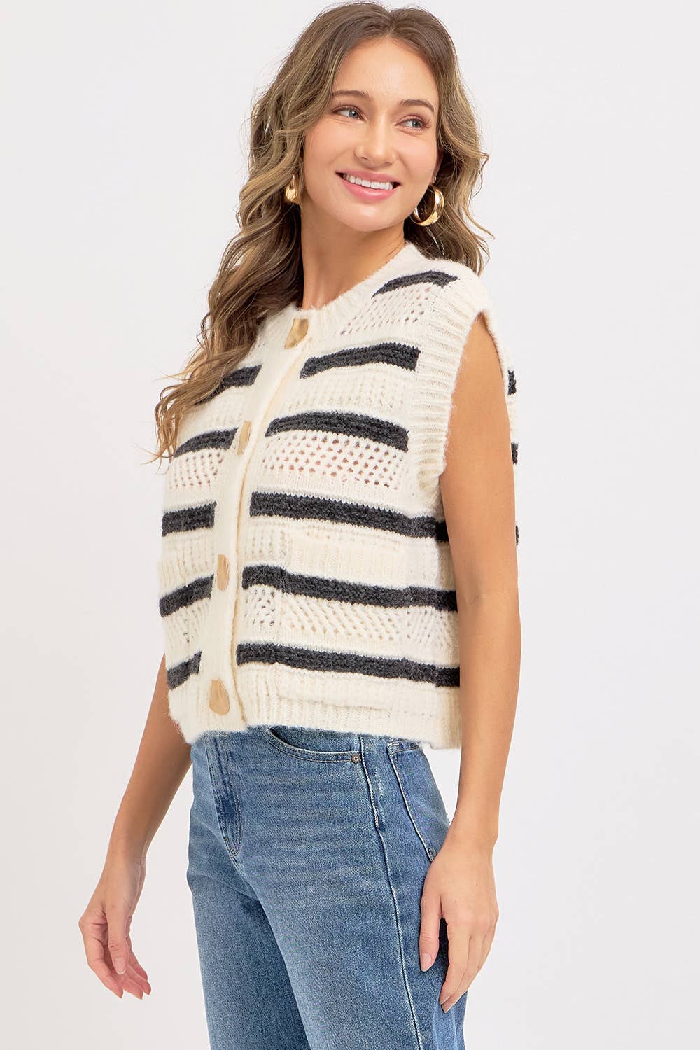 STRIPE SWEATER KNIT SLEEVELESS TOP