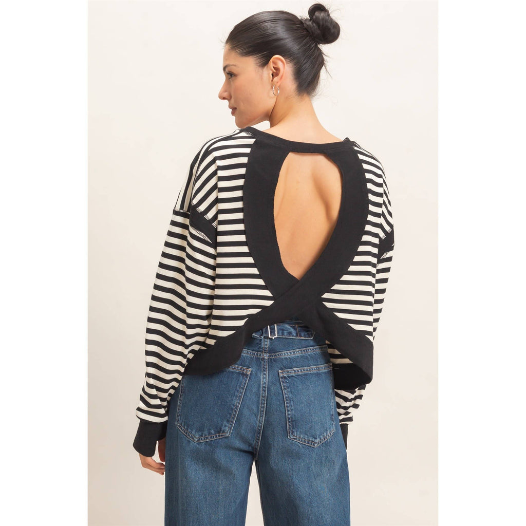 Striped Long Sleeve Top: MOCHA / WHITE