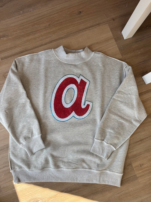 Retro A Sequin Patch Ash Grey  Braves Mockneck