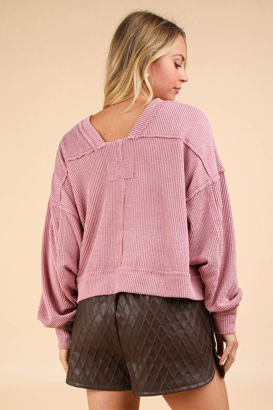 DOORBUSTER Two Tone Otto Ribbed Oversized Soft Comfy knit Top: Pink