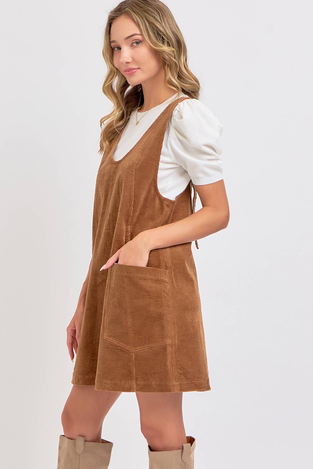 CASUAL OVERALL CORDUROY DRESS CAMEL