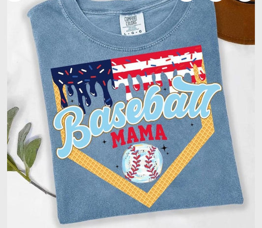 Baseball Mama American Flag Drip Tee