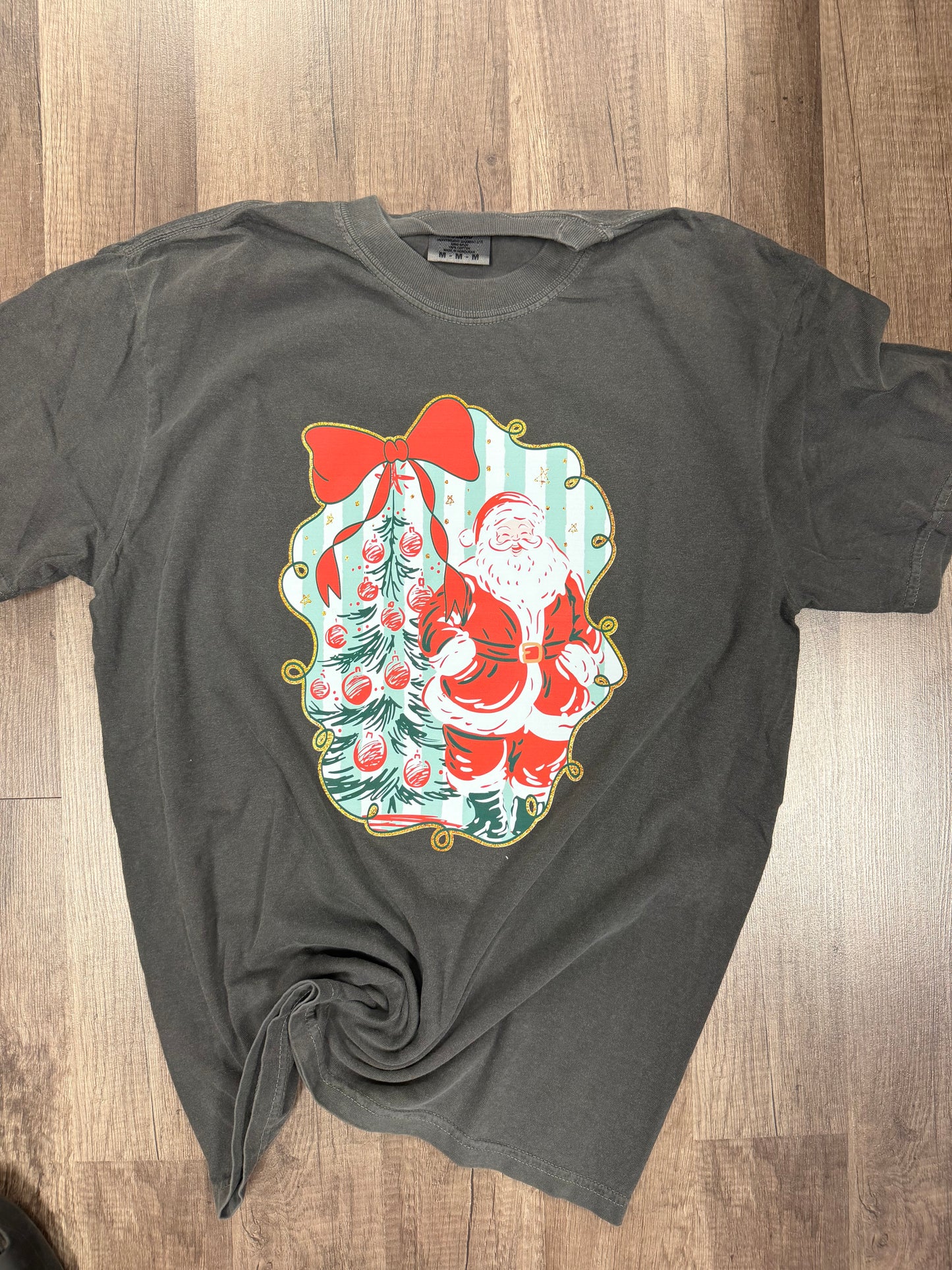 Santa with Christmas Tree Striped Short Sleeve/ Long Sleeve/ Sweatshirt