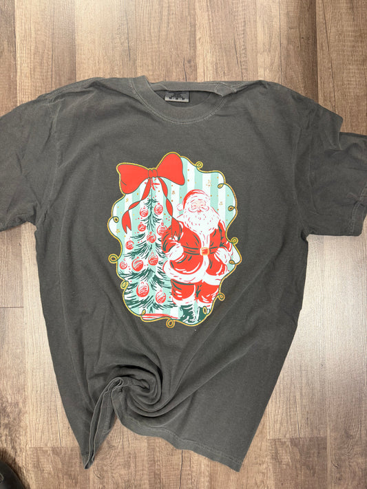 Santa with Christmas Tree Striped Short Sleeve/ Long Sleeve/ Sweatshirt