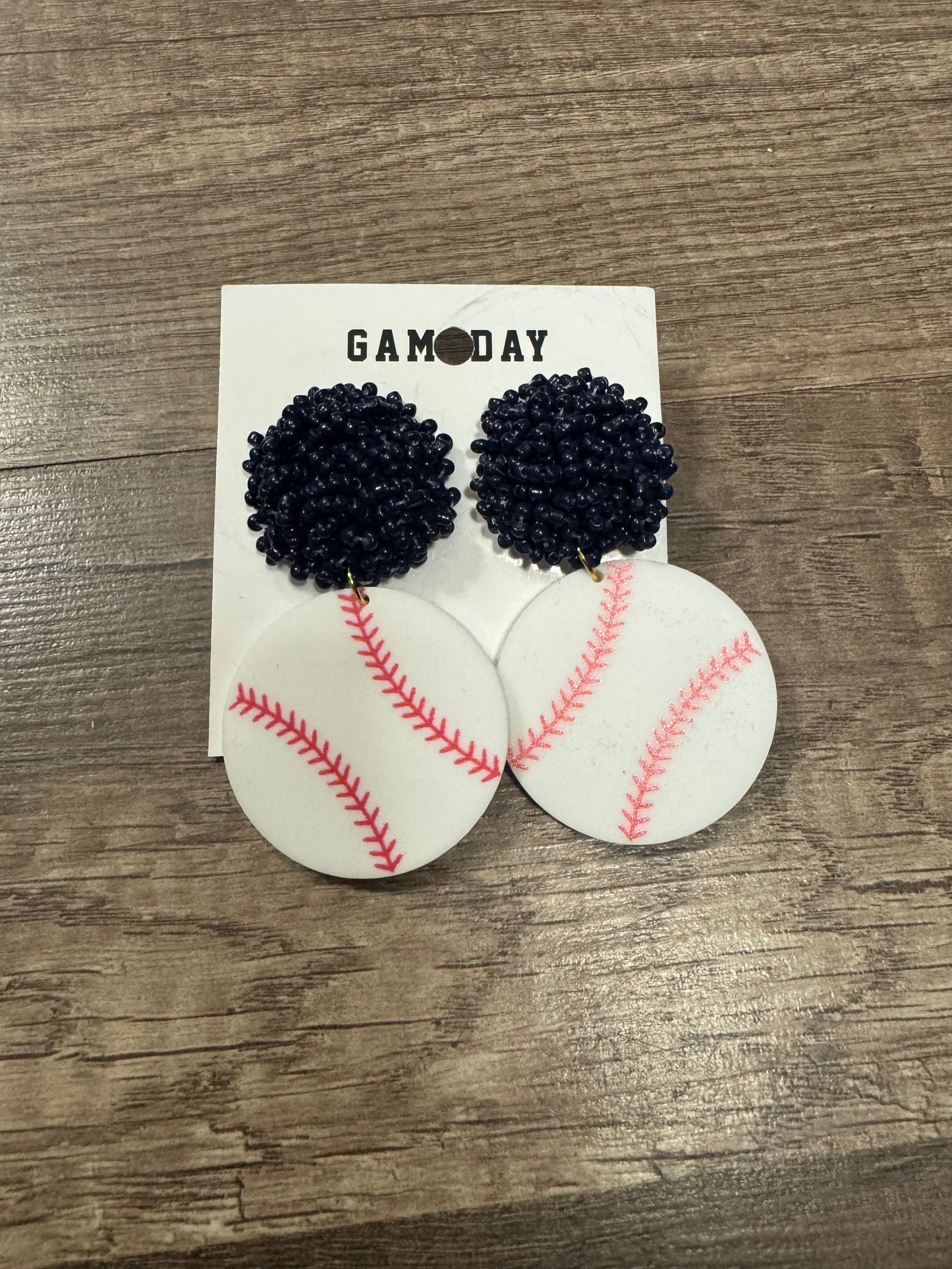 Baseball Beaded Navy Earring