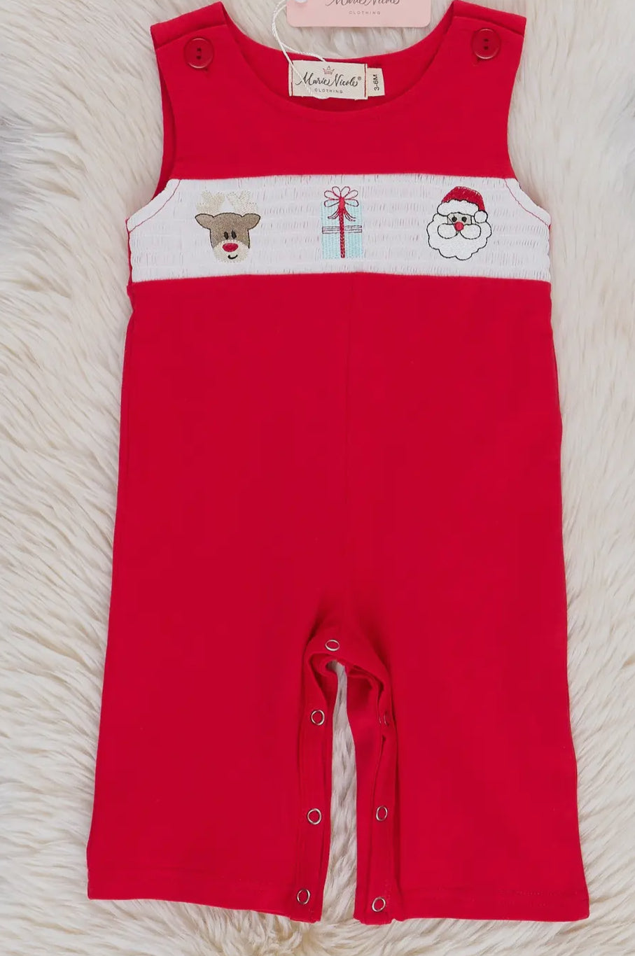 Youth Red Embroidered Christmas Romper