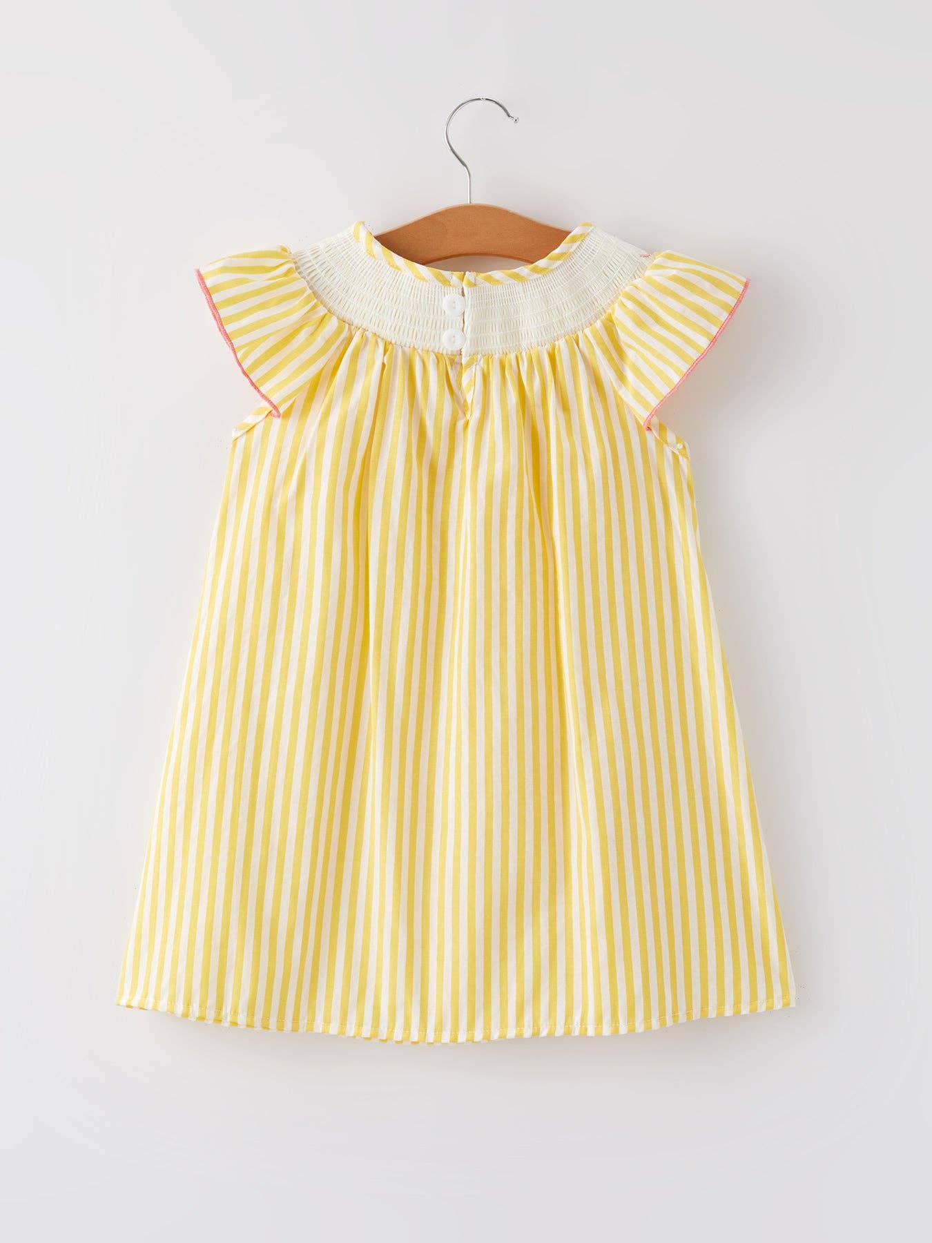 Easter Chick Florals Embroidery Girls Yellow Dress