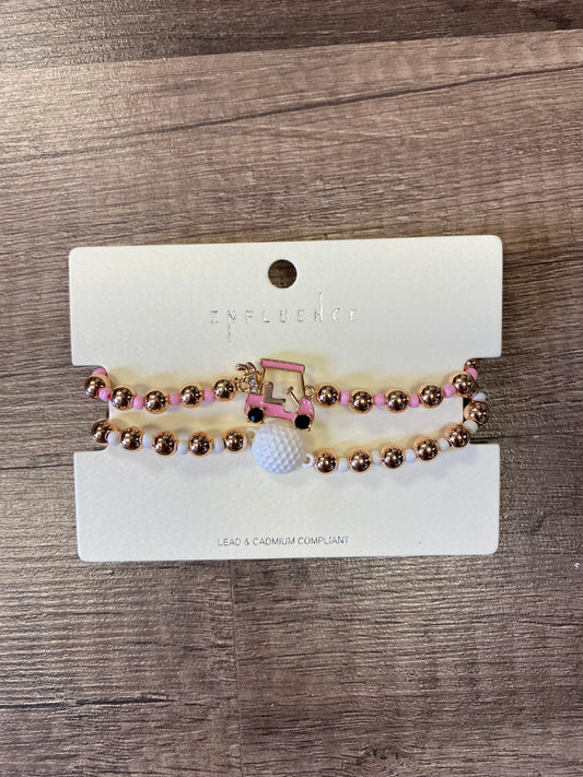 Pink Golf Gold Beaded 2 Pack Bracelets