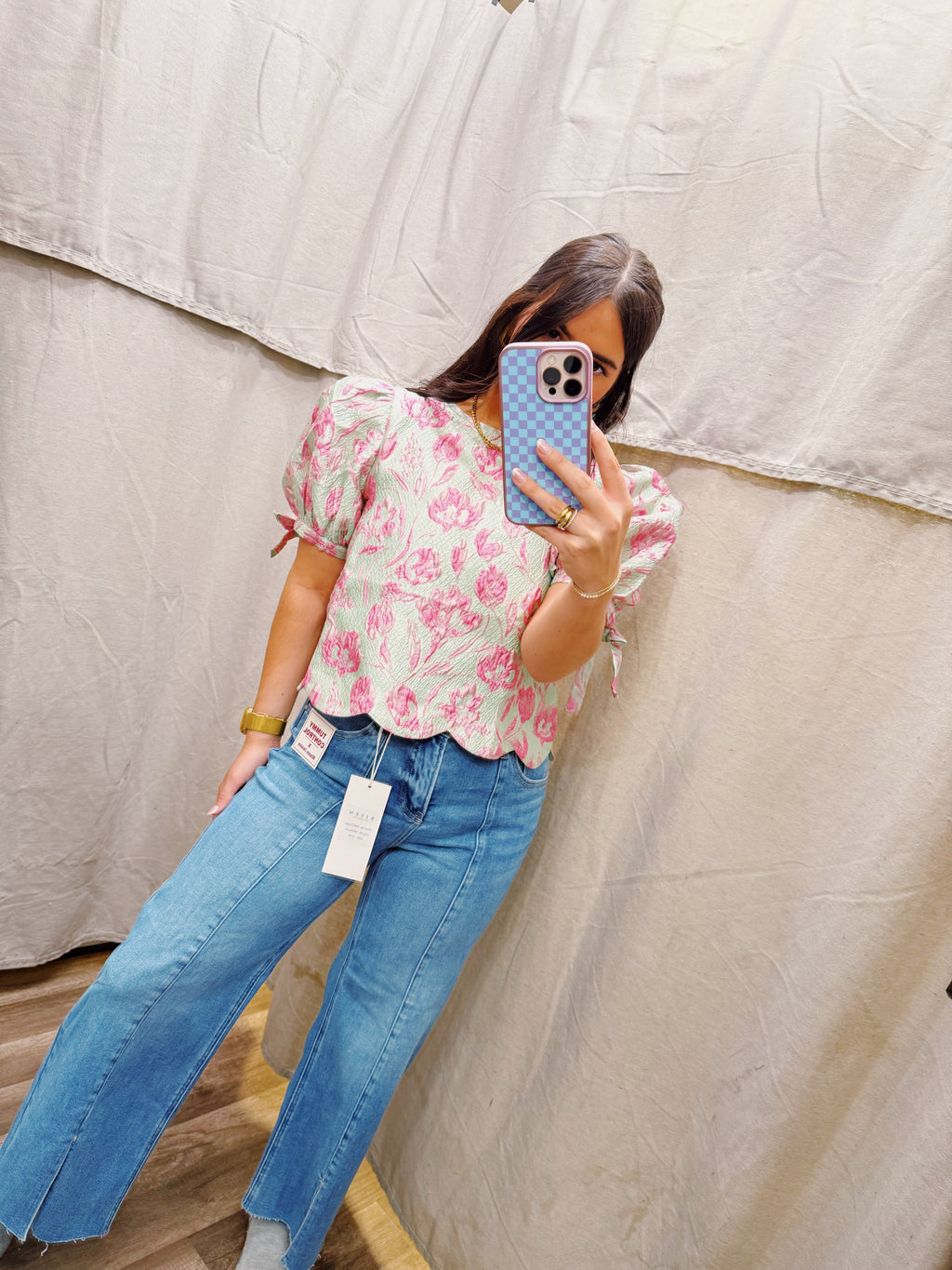 Tummy Control Mid Rise Crop Wide Front Slit Jeans