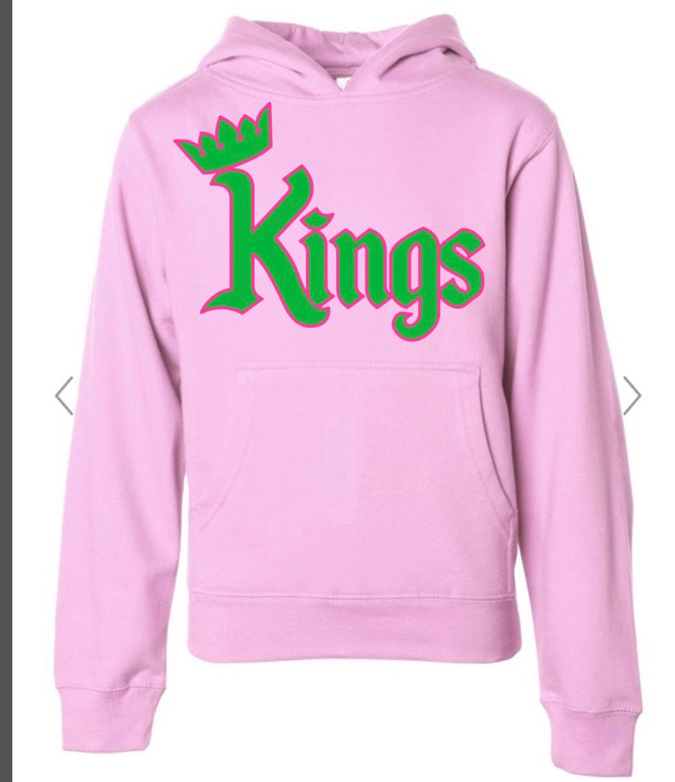 Kings Lacrosse Logo On Pink- independent trading company, midweight hoodie