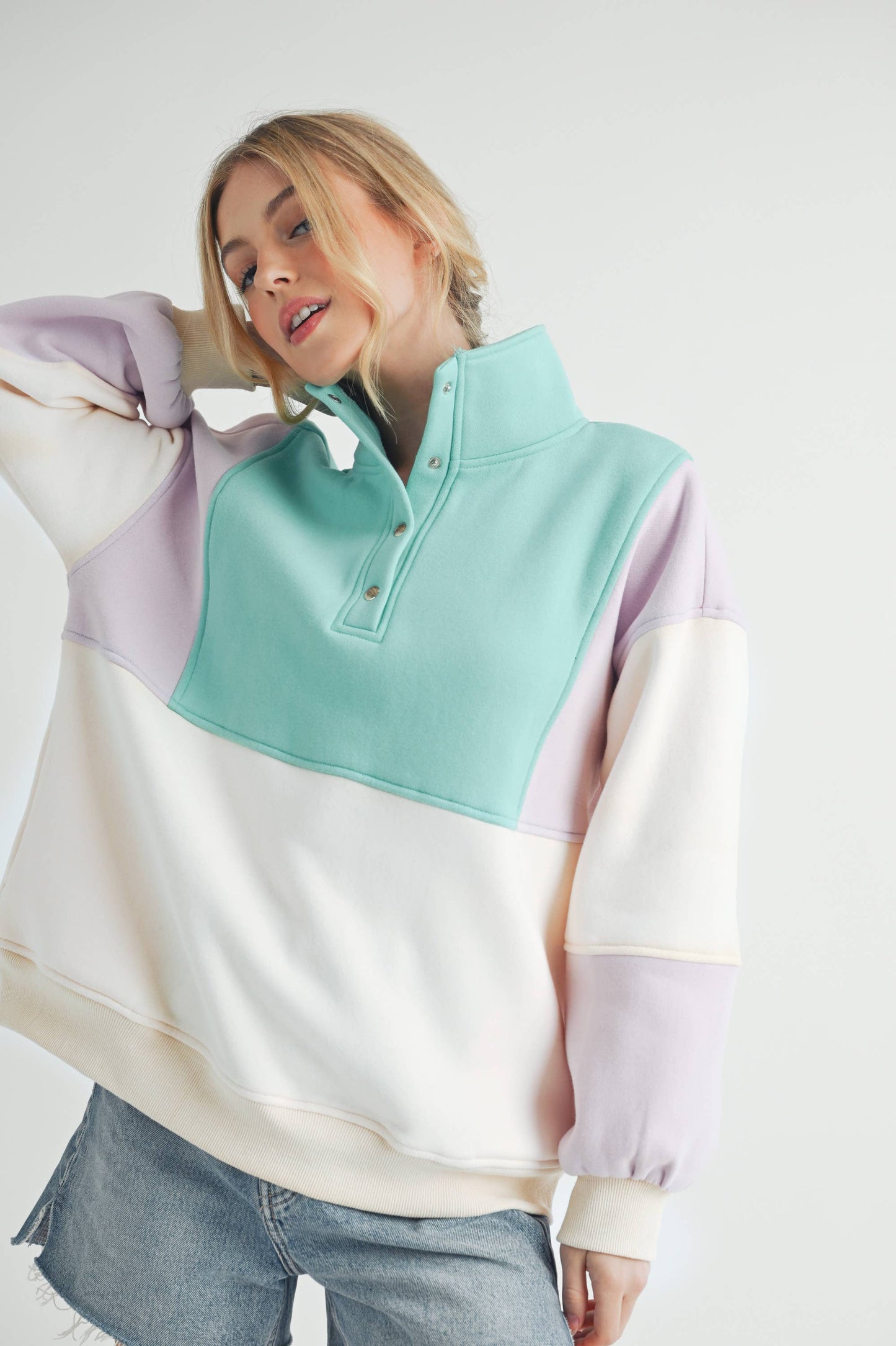 Glo Colorblock Pullover: Lilac Seafoam