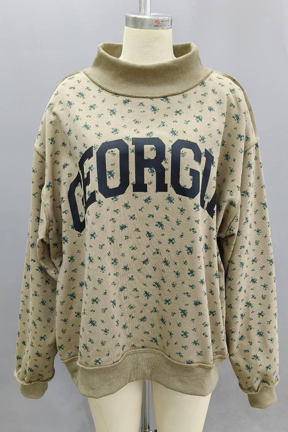 Georgia Floral MockNeck Sweatshirt: CREAM