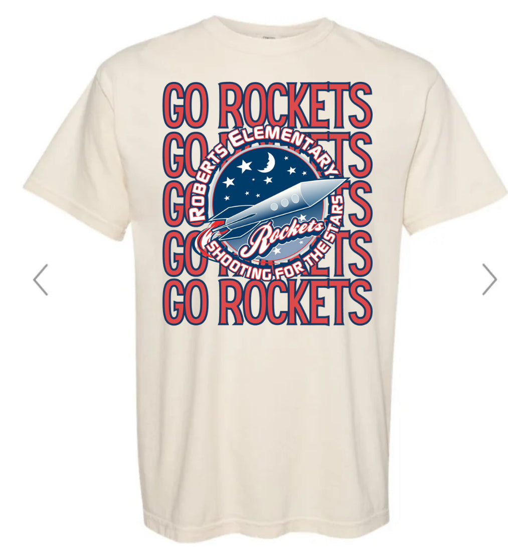 Roberts Rockets Mascot Stacked Tee