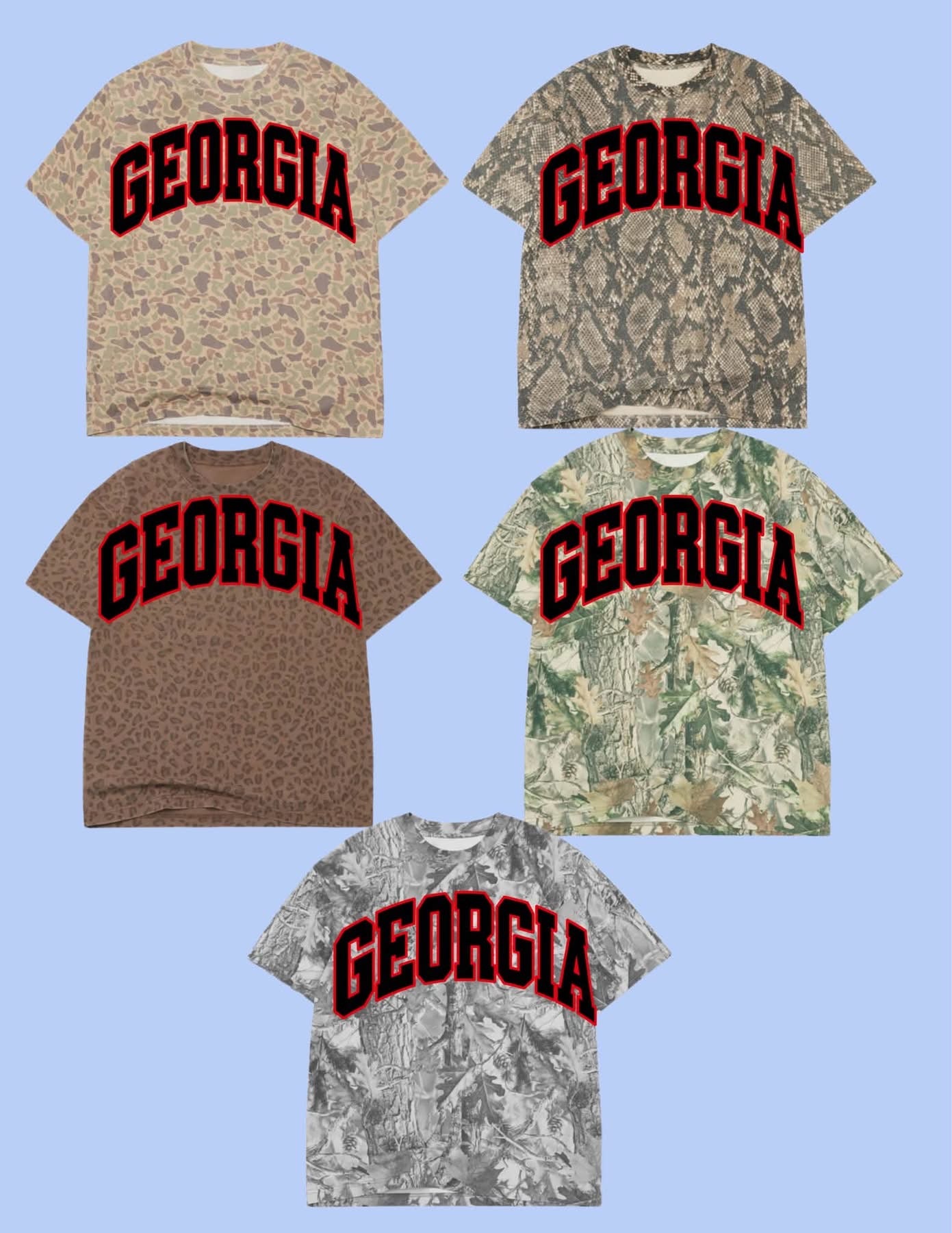 GEORGIA varsity arch tee- red outline, black fill