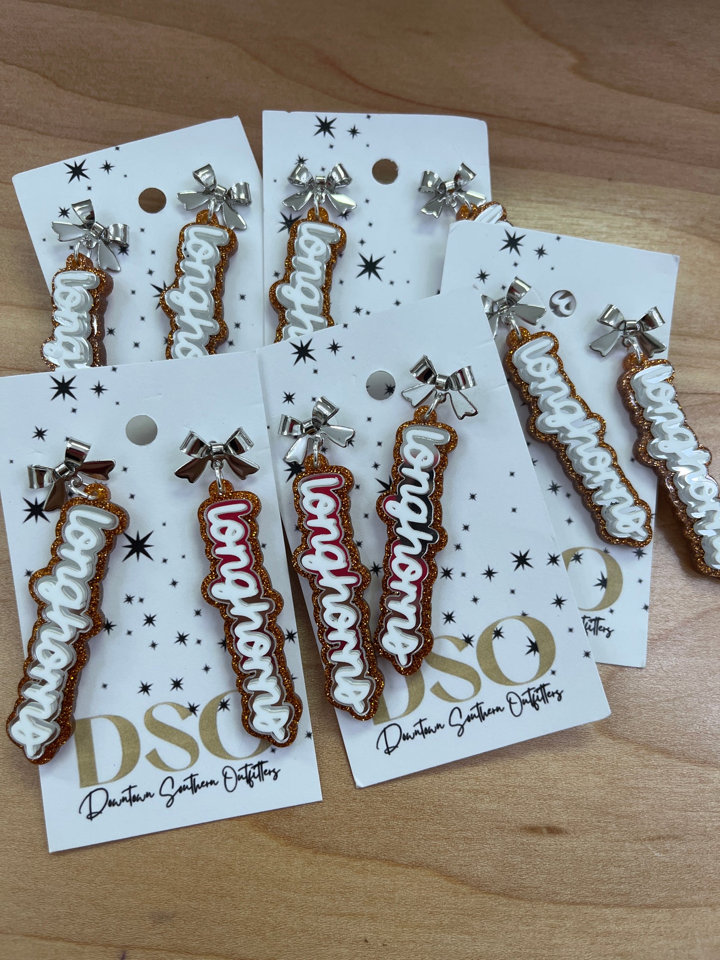 Longhorns Bow Glitter Dangles