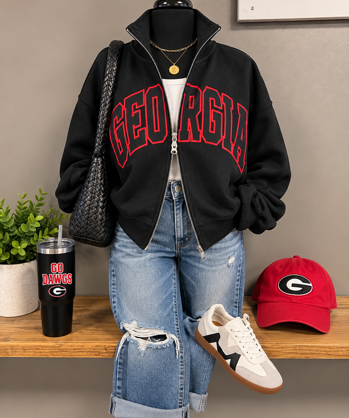 Georgia varsity dual zip fleece jacket