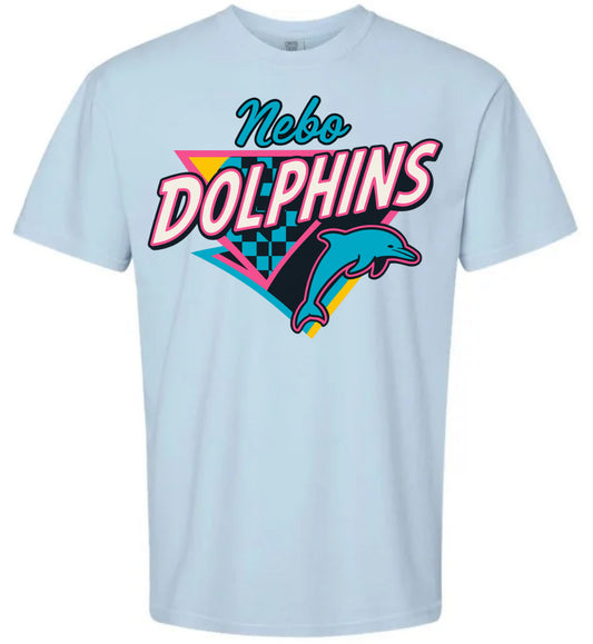 Nebo Dolphins Retro Vintage Colorful on light blue