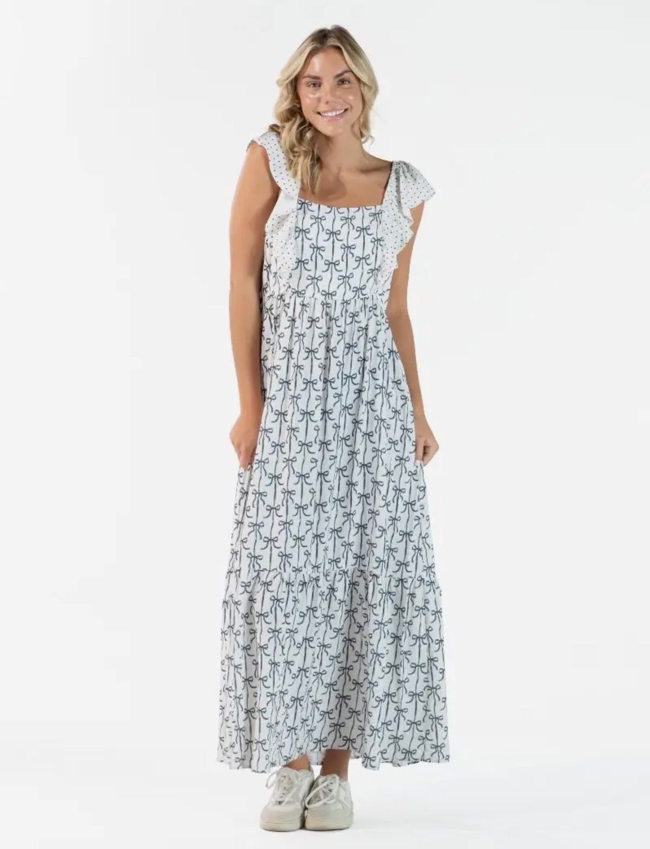 Bow maxi dress with polka dot detail